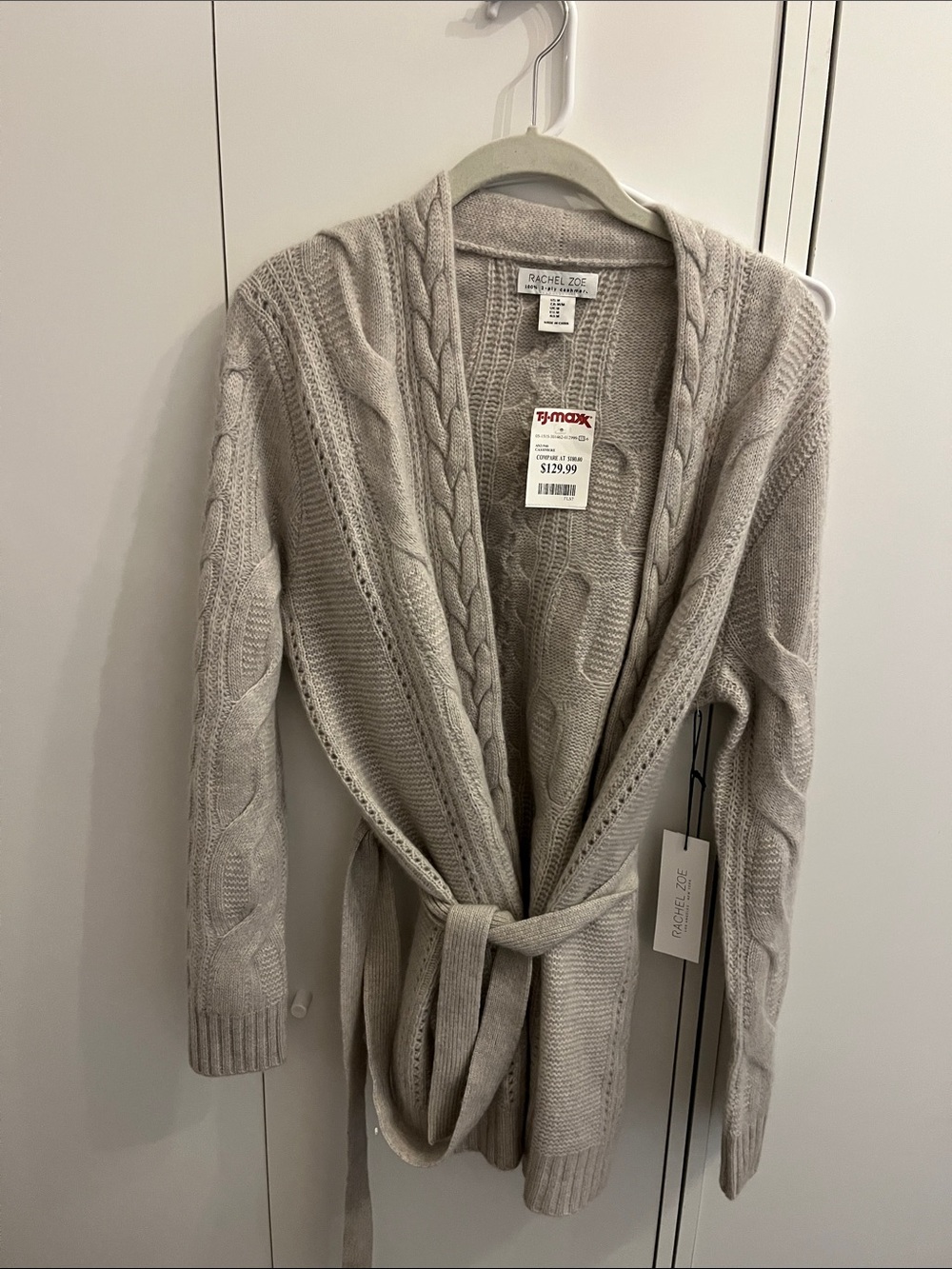 Rachel Zoe Taupe Tie-Waist Trench Cardigan